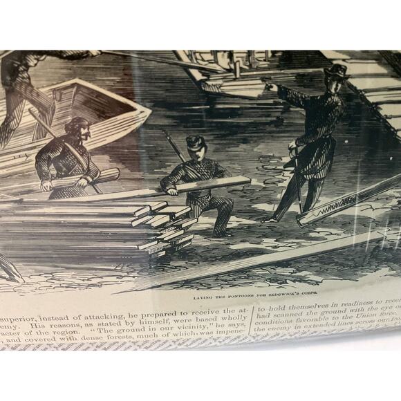 Antique Wood Engraving Civil War 1863 Laying The Pontoons Harper’s Military - Picture 6 of 9